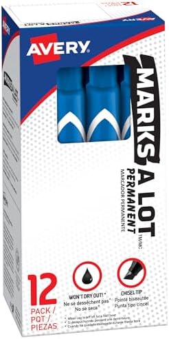 Avery Marks A Lot Permanent Markers, Chisel Tip, 12 Blue Markers
