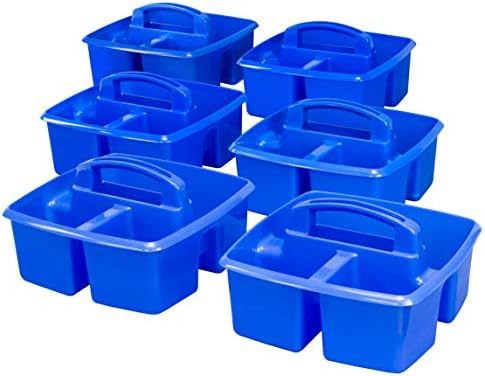 Storex 3-Compartment Small Caddy – Multipurpose Classroom Organizer with Handle, Azure, 6-Pack (00947A06C)