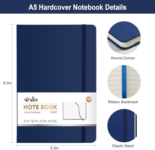 ViVin 12 Pack A5 Hardcover Lined Notebook,192 pg College Ruled 5.5x8.3