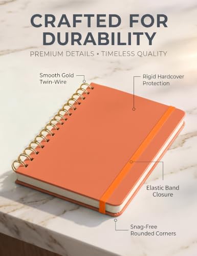 5 Pack Hardcover Spiral Notebooks, 8.3" x 6.3" Lined Journal Set, 100 GSM Bleed-Resistant Paper, 200 Pages Twin-Wire Bound Notebook with Elastic Band & Category Stickers for Office, School
