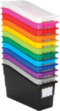 Really Good Stuff Rainbow Organizing Bins, Plastic Book Holders - 12-Pack