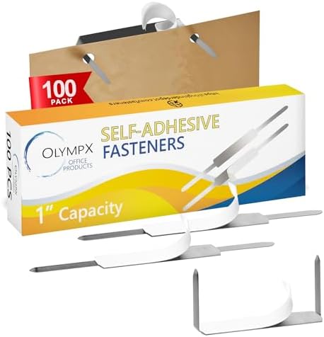 OLYMPX 100 Pcs of 1 Inch Capacity Economy Self-Adhesive Fastener, Prong Paper Fastener Bases, 2.75 Inch Base for Paper File Clip Folder Accessories, 100 per Box