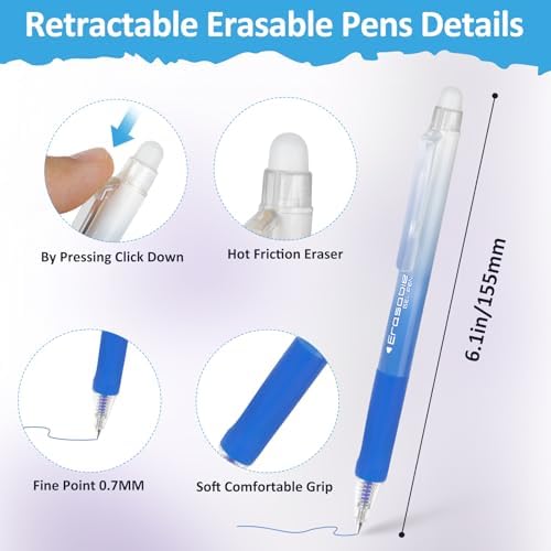 Solati 12 Colors Erasable Gel Pens, Fine Point 0.7mm Colored Erasable Pens