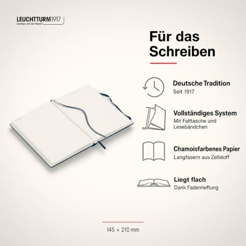 LEUCHTTURM1917 - Notebook Hardcover Medium A5-251 Numbered Pages for Writing and Journaling - Thinking Ahead (Ruled Paper, Deep Sea)