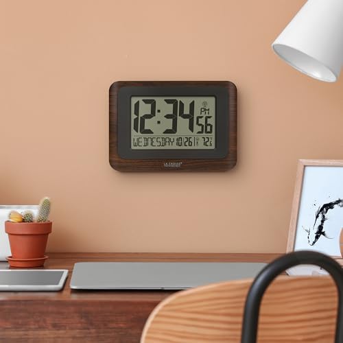 La Crosse Technology 513-17907-INT Digital Atomic Clock with Temperature - Walnut/Black