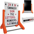 EXCELLO GLOBAL PRODUCTS Swinging Changeable Message Sidewalk Sign: 24" x 36" Sign with 792 Pre-Cut Double Sided Letters and Storage Box. Includes Black Board & Letter Board (Orange Color Legs)
