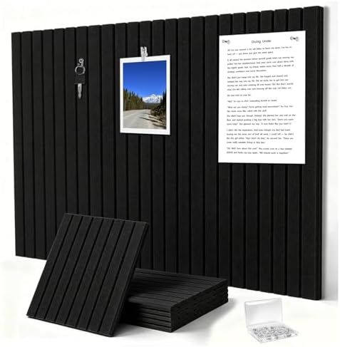 0.47" Thick Felt Pin Board 36"x24" Large Cork Board Alternative 6 Pack 11.81"x11.81"Felt Bulletin Board Wall Tiles Notice Board with 30 Pushpins for Home Office School(Fine-Black)