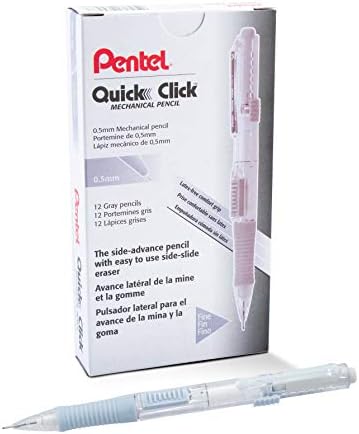 Pentel Quick Click Mechanical Pencil, (0.5mm), Fine, Gray Barrel, Box of 12 Pencils (PD215N)