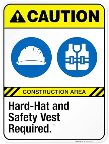 Hard-Hat and Safety Vest Required Sign, ANSI Caution Sign,
