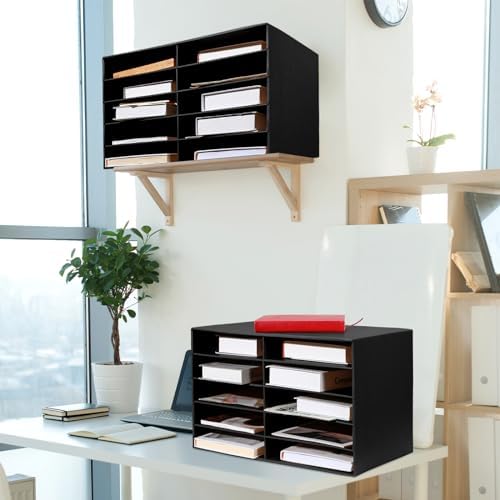 Ireer 4 Pieces Cardboard Paper Organizer, Classroom Mailboxes, Construction Paper Storage, Compartment Literature Sorters, Classroom Organizers for Student Office School (Black,10 Slots)