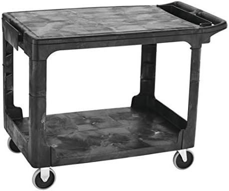 Rubbermaid Commercial Products 2-Shelf Utility/Service Cart Medium Flat Shelves Storage Handle 500 lbs. Capacity for Warehouse/Garage/Cleaning/Manufacturing