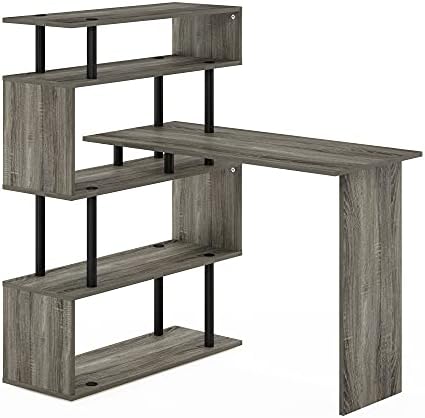 39.4 Wide 5-Tier Gaming Desk with S-Shape Book Shelf, L-Shape Computer Desk, Office Desk for Bedroom, Home Office, French Oak