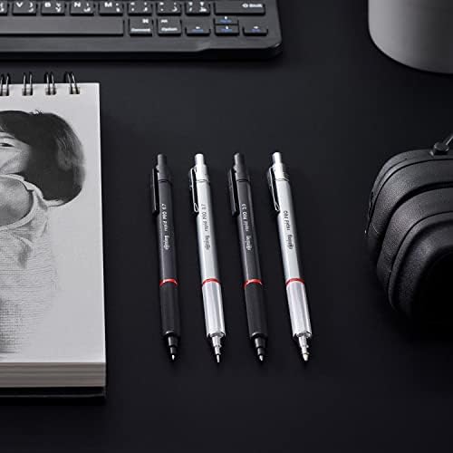 rOtring Rapid Pro Retractable Ballpoint Technical Drawing Pen, Medium Point, Blue Ink, Silver Full-Metal Body
