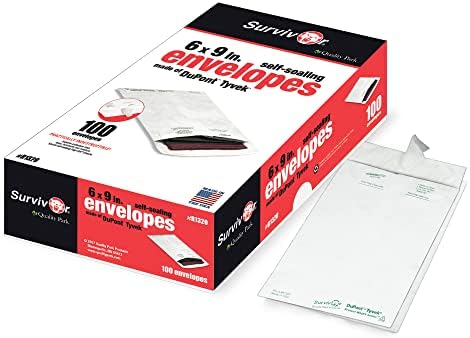 Quality Park Survivor Shipping Envelopes, 6" x 9", Made with Strong, Lightweight DuPont Tyvek Material, Flap-Stik Peel and Seal Closure, 100/Box (QUAR1320), White