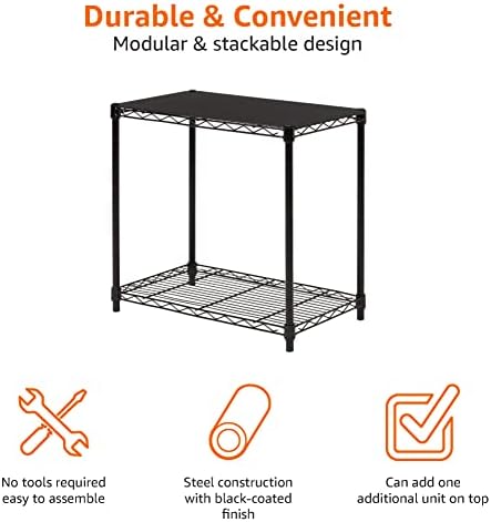 Amazon Basics 2-Shelf Stackable Storage, 13.3" D x 23.2" W x 22.2" H, Black