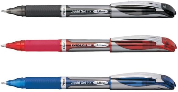 Pentel ENER-GEL Deluxe Liquid Gel Pen, Bold Line, Metal Tip, Red Ink, Box of 12 (BL60-B)