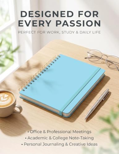 5 Pack Hardcover Spiral Notebooks, 8.3" x 6.3" Lined Journal Set, 100 GSM Bleed-Resistant Paper, 200 Pages Twin-Wire Bound Notebook with Elastic Band & Category Stickers for Office, School