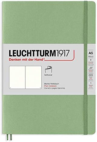 LEUCHTTURM1917 - Notebook Softcover Pocket A6-123 Numbered Pages for Writing and Journaling (Plain, Sage)