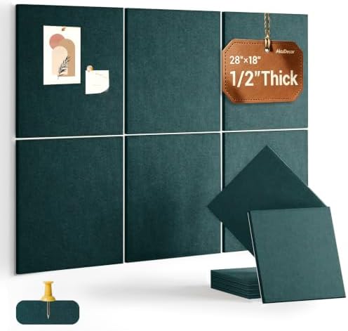 28" x 18" Felt Bulletin Board Tiles 1/2" Thick, Forest Green