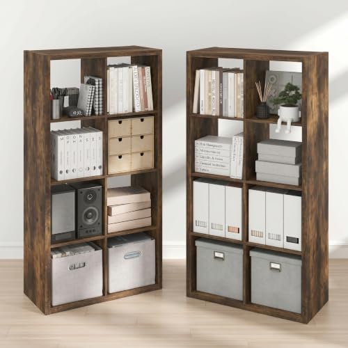 Furinno Cubicle Book Shelf Set of 2, 8-Cube Bookshelf, Amber Pine