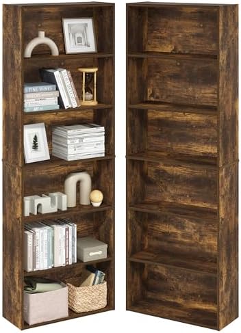 Furinno Jaya 6-Tier Book Shelf Set of 2, with Open Shelf, Amber Pine