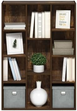 Furinno LUDER Book Shelf, 11-Cube Bookshelf, Reversible Bookcase with Open Shelves, 9.4 x 29.1 x 41.7, Easy Assembly, for Living Room, Bedroom, Home Office, Amber Oak