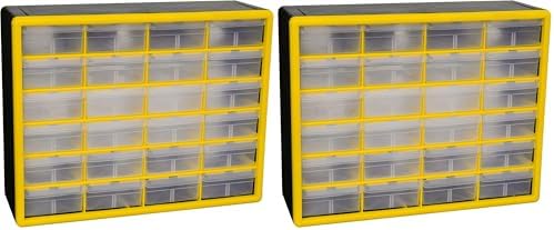 Akro-Mils 24-Drawer Plastic Drawer Storage Cabinet for Garage Organization, Bead Organizer, Building Bricks Storage, Teacher Toolbox, Makeup Organizer, 20-Inch W x 6-Inch D x 16-Inch H, 10124 Yellow