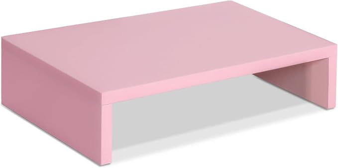 TEAMIX Pink Monitor Stand Riser for Desk, Small Computer/Laptop Stand Wood | 14.2"L x 9.5"W, Holds 80 lbs, Desktop Organizer Shelf, Ergonomic Morden Design, Easy Assembly, For Home Office, Gaming