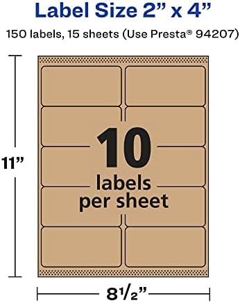 Avery® Kraft Brown Rectangle Labels, Sure Feed® Technology, 2" x 4", 150 Kraft Brown Labels, Laser/Inkjet Printable