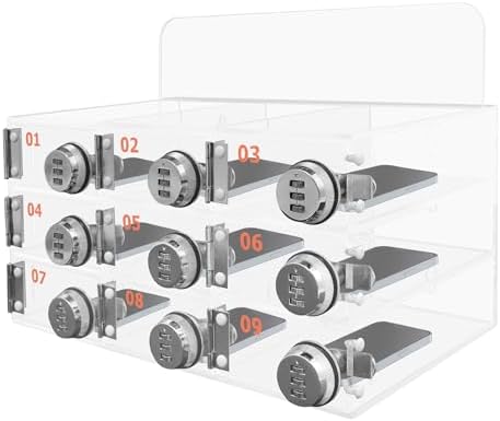 Cell Phone Locker Box,9 Slots Cell Phone Storage Locker, Clear Acrylic Storage Cabinet Wall Mounted for School Factory Office