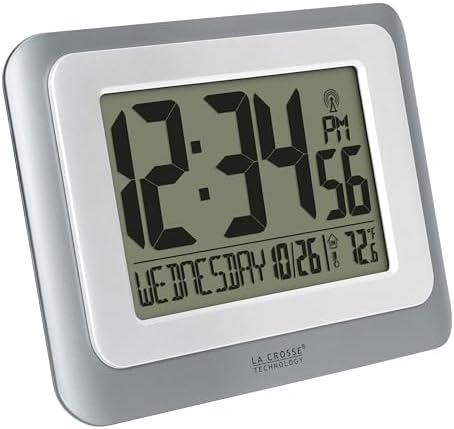 La Crosse Technology 513-88907-INT Digital Atomic Clock with Temperature - Cool Gray/Silver