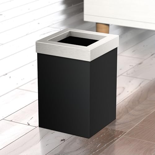 Gatco Small Bathroom Trash Can with Lid, Square 3 Gallon Stainless Steel Wastebasket, Under Sink, Matte Black and Satin Nickel, for Bathroom, Bedroom, Office (1915SN)