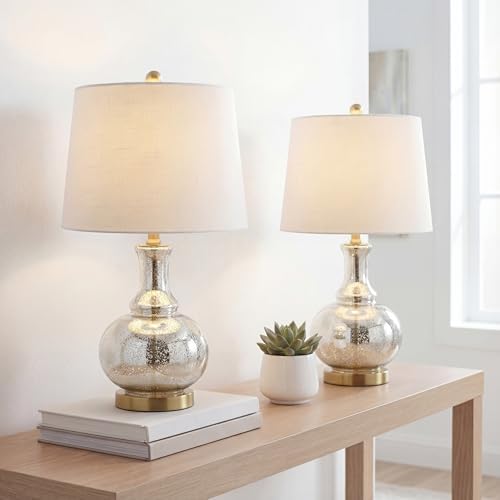 JONATHAN Y Lavelle 25" Glass Lamp, Mercury Silver/Brass Gold, Set of 2