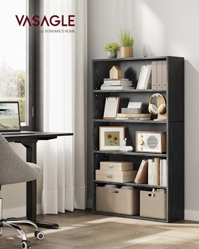 VASAGLE Set of 2 5-Tier Bookshelves, 30 Inches Wide, Adjustable Shelves