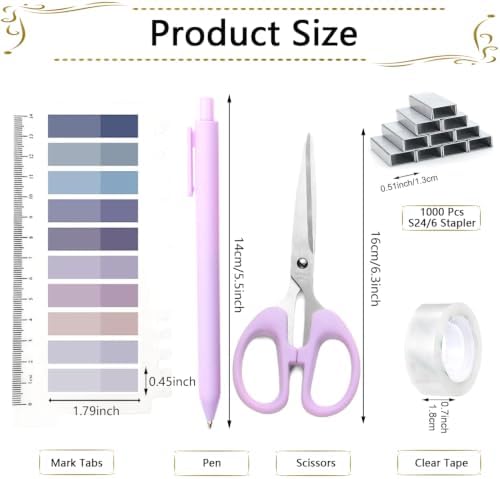 Office Supplies,Purple Desk Accessories,Stapler and Tape Dispenser Set for Women with Stapler,Tape Dispenser,Staple Remover,Staples,Clips,Scissors and Tabs,Gift for Student,Teacher,Coworkers,Business
