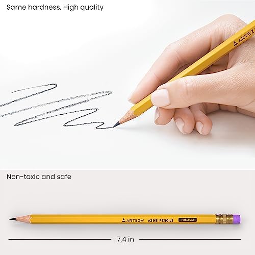 ARTEZA HB Pencils #2, Bulk Pack of 96 – Pre-Sharpened Wood-Cased Graphite, Hexagonal Barrel, Break-Resistant Core for School, Office & Exam Use