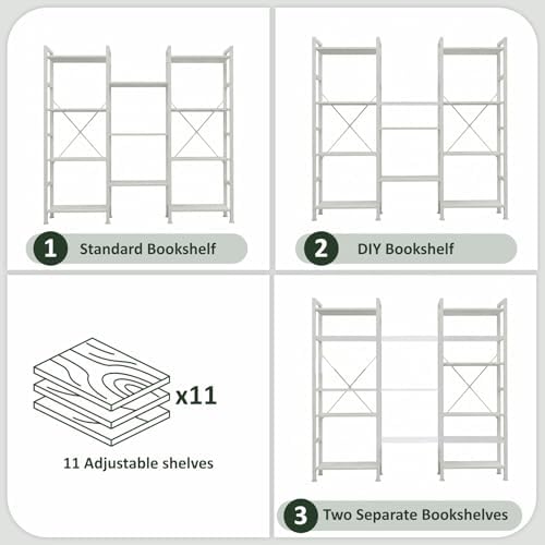 Triple Bookshelf, Free Standing Bookcase with Open Storage Shelves