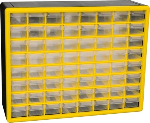 Akro-Mils 64-Drawer Plastic Storage Cabinet, 20"W x 6"D x 16"H, Yellow