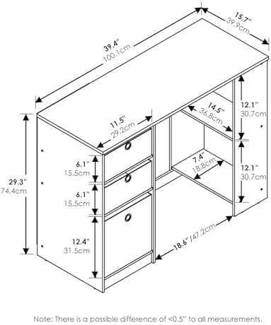 Furinno JAYA Desk, 39.4" Wide Gaming Desk with Drawer Bins, Computer Desk with Side Book Shelf, Writing Desk, Office Desk for Home Office, Study Room, Dorm, Bedroom, French Oak