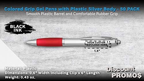 DISCOUNT PROMOS Custom Colored Grip Gel Pens Set of 50, Personalized Bulk Pack - Great for Office, School, Business, Tradeshows, Events - Red
