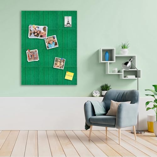 12 Packs Green Felt Pin Board, Large 12" Bulletin Board with 30 Push Pins, Felt Board Slat Wall Paneling for Office Home Kitchen, Self-Adhesive Corkboard Tiles for Classroom Message Photos Memos