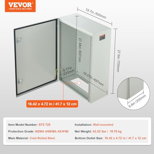 VEVOR Electrical Enclosure Box IP66 0,059" Cold-Rolled Steel Junction Box