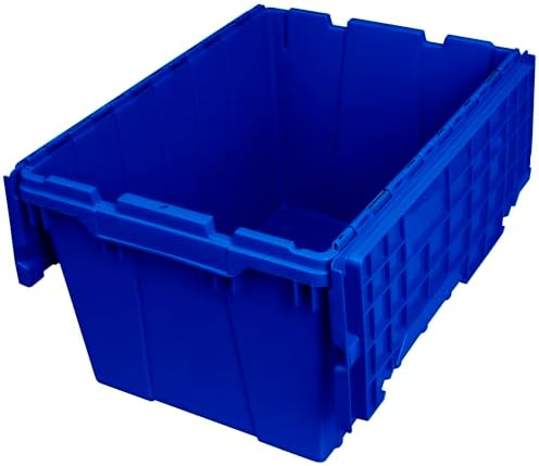 Akro-Mils 39120 Industrial Lidded Plastic Storage Container, Nesting and Stackable Plastic Storage Box with Lid Attached, Organization Tote for Garage and Warehouse, 21.5"x15.25"x12.5", Blue (6-Pack)