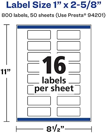 Avery Printable Durable White Rectangle Labels, Sure Feed Technology, 1" x 2-5/8", Print-to-the-Edge, Waterproof Labels, Laser & Pigment-Based Inkjet Compatible, 800 Total