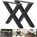 VEVOR Set of 2 Steel Table Legs, 28 Height 31 Wide Dining Table Legs,Heavy Duty 3.1" Square Box Section X Frame Table Legs,28x31x3.1 Inch Black Color Industrial Country Style Metal Dining Legs