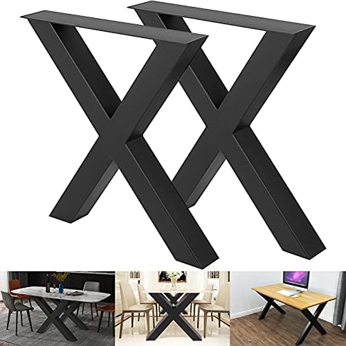 VEVOR Set of 2 Steel Table Legs, 28 Height 31 Wide Dining Table Legs,Heavy Duty 3.1" Square Box Section X Frame Table Legs,28x31x3.1 Inch Black Color Industrial Country Style Metal Dining Legs