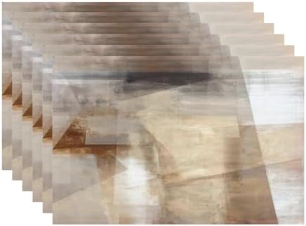 Batmerry Brown Abstract Art Linen Placemats Set of 6, Beige Painting Washable Table Mats for Kitchen Table Thickened Heat Insulation Dining Set Indoor Outdoor 12X18 in