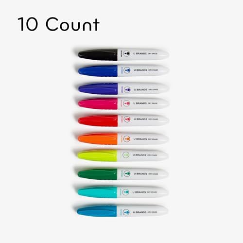 U Brands Low-Odor Mini Dry Erase Markers, Set of 10, Assorted Colors, Non-Toxic, Medium (2 mm) Point