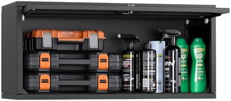 VEVOR Metal Wall Cabinet, 30.31W x 12.01D x 14.02H Inch, Floating Garage Tool Cabinet with Up-Flip Door, 120 lbs Load per Shelf, Fit for Garage, Basement, Kitchen, Warehouse, Assembly Required