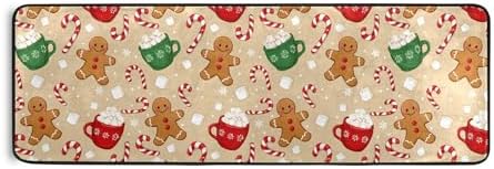 Christmas Gingerbread Man Kitchen Runner Rug 2x6 Ft Winter Cane Candy Kitchen Runner Mat Brown Area Rug Non Slip Washable Floor Carpet for Bathroom Living Room Bedroom Laundry Home Decor